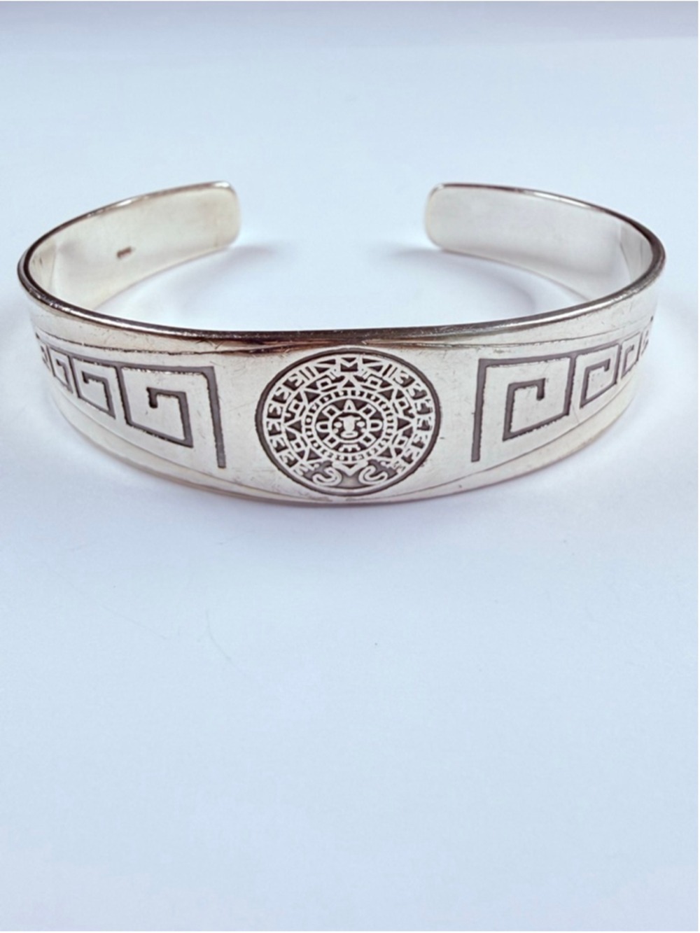 Aztec Maze Greek Key Meander Takala 925 Sterling Silver Cuff Vintage Bracelet